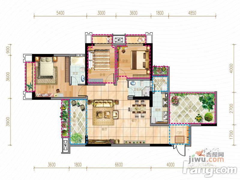 香悦城悦公馆3室2厅2卫90.3㎡户型图