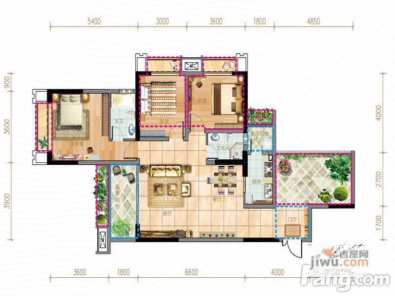 香悦城悦公馆3室2厅2卫90.3㎡户型图