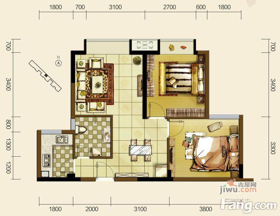 双发东城印象3室2厅2卫96.4㎡户型图