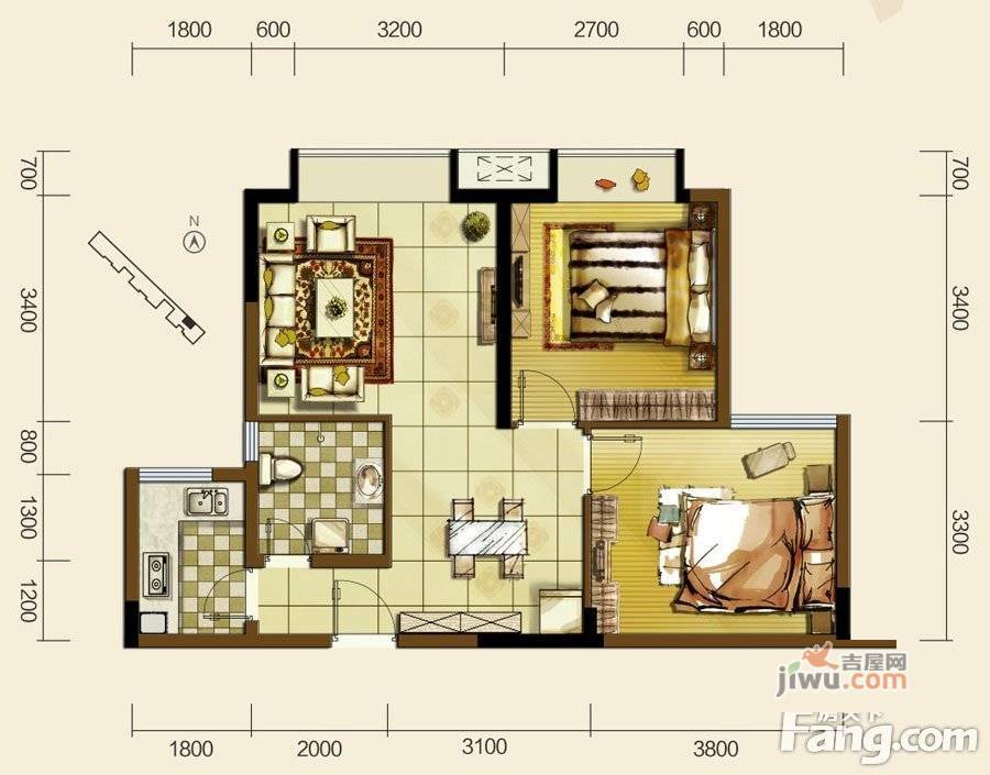 双发东城印象3室2厅2卫96.4㎡户型图