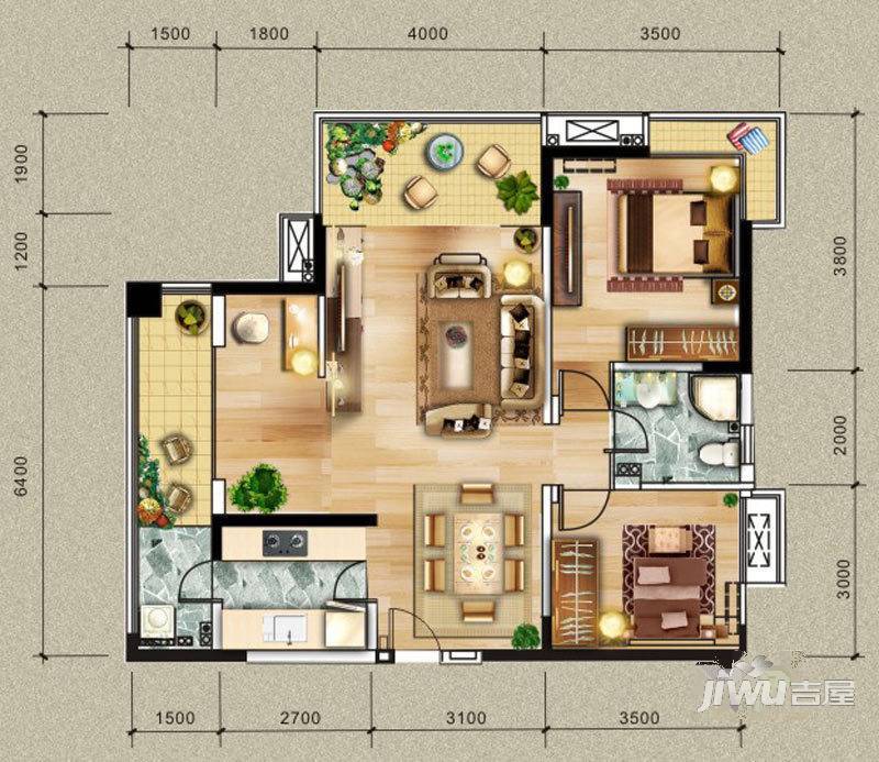 水岸汇景2室2厅1卫82.4㎡户型图