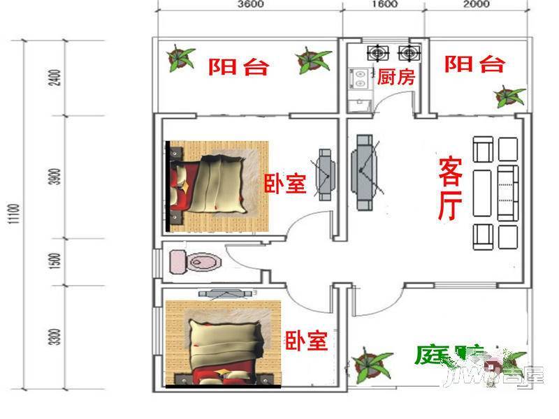 青城桃源圣地2室1厅1卫66.5㎡户型图