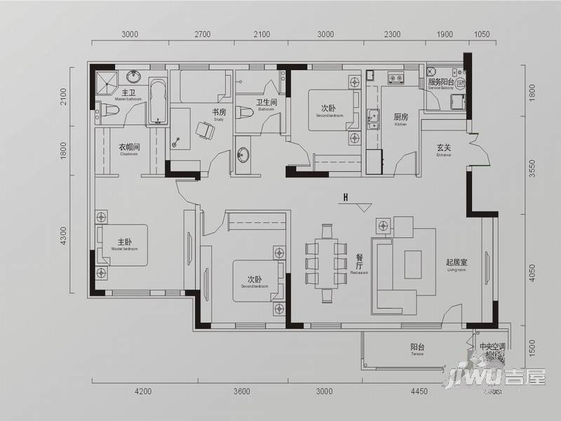 交大归谷国际住区4室2厅2卫165.6㎡户型图