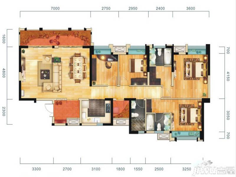 华侨城原岸4室2厅3卫146㎡户型图