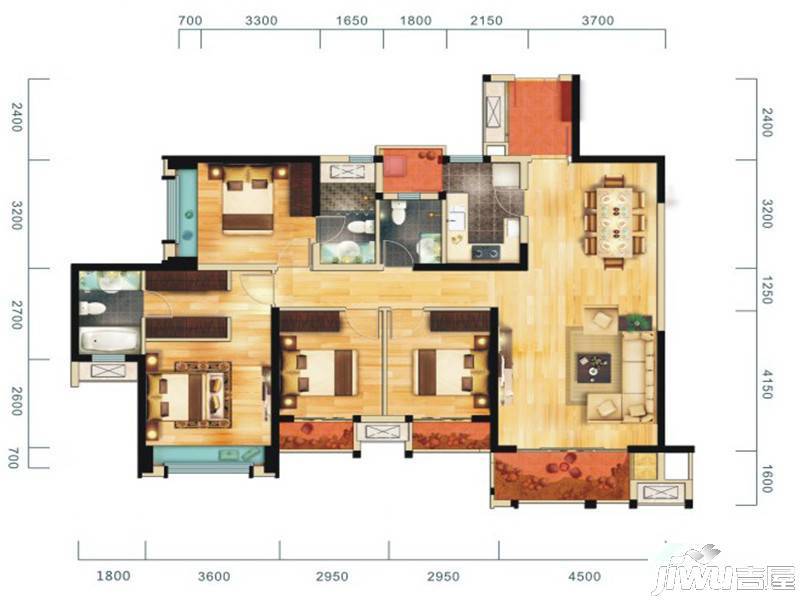 华侨城原岸4室2厅3卫141.6㎡户型图