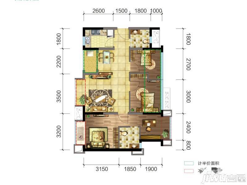 交大归谷建设派4室2厅2卫84㎡户型图