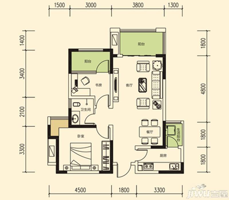 唐安银座2室2厅1卫79.5㎡户型图