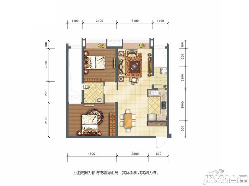 龙湖时代天街3室2厅1卫103㎡户型图