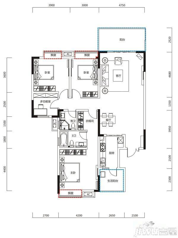 恒大天府半岛4室2厅2卫163.3㎡户型图