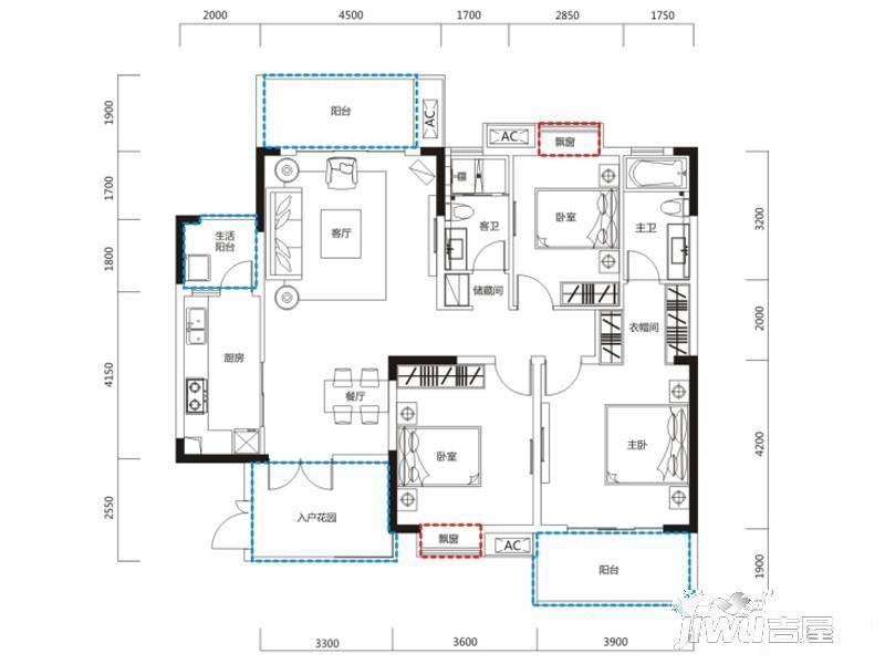 恒大天府半岛3室2厅2卫137㎡户型图