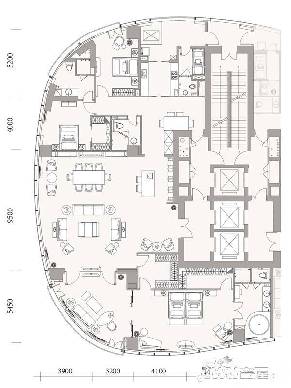 成都银泰中心华悦府2室2厅2卫162㎡户型图