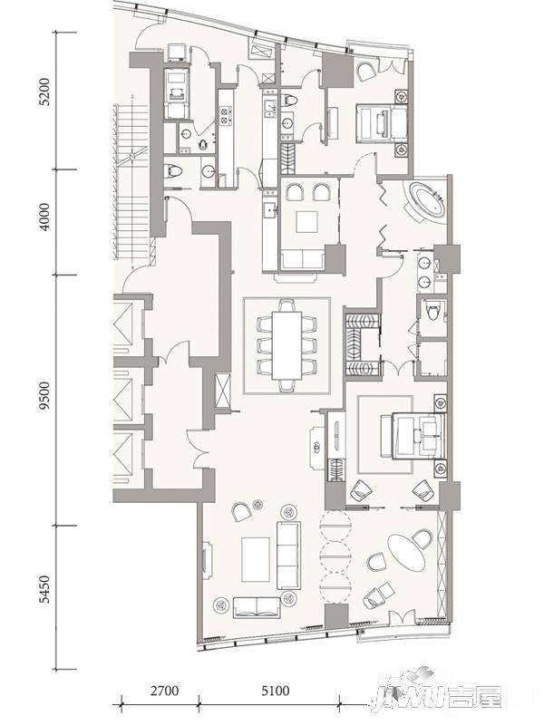 成都银泰中心华悦府3室2厅3卫266㎡户型图