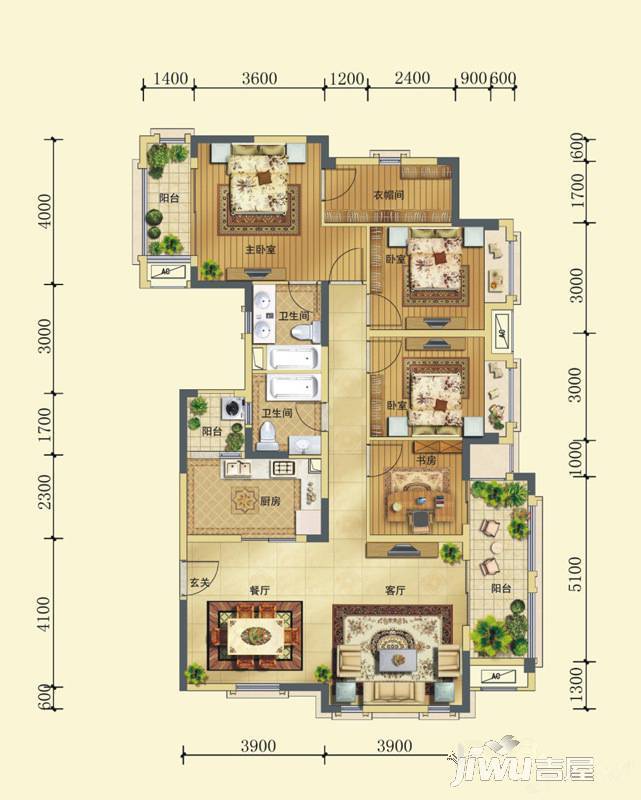 中信太阳城3室2厅2卫138㎡户型图