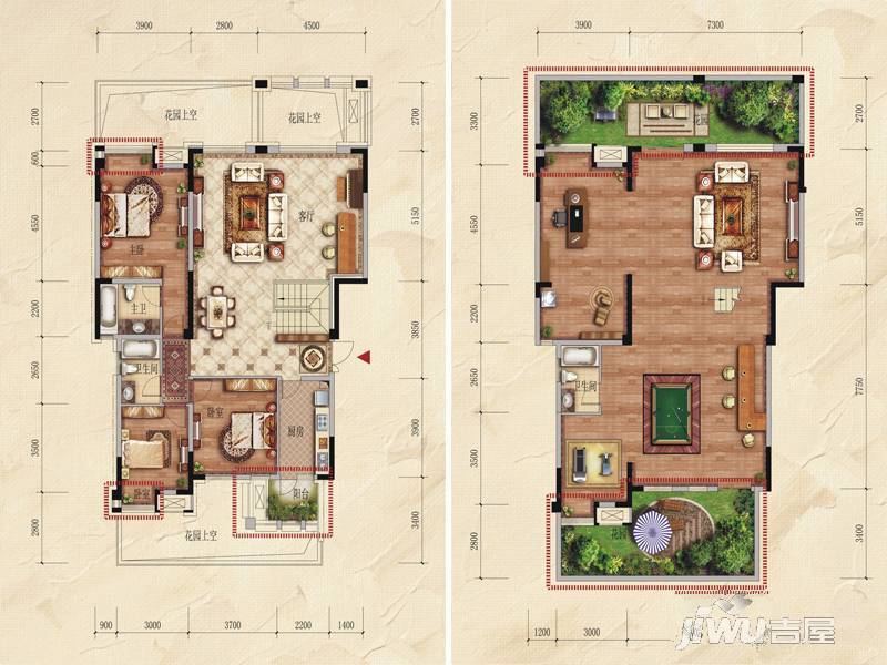 城投观城3室2厅3卫288㎡户型图