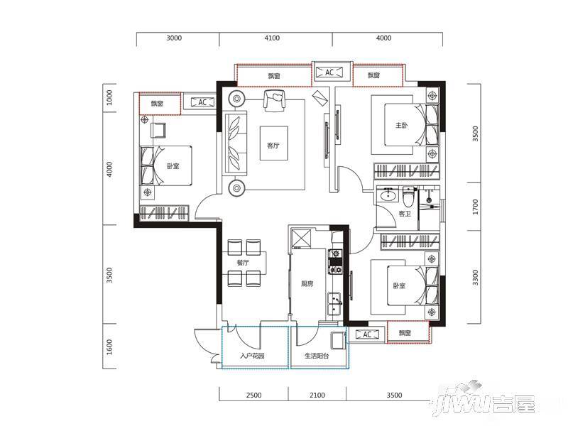 恒大天府半岛3室2厅2卫138㎡户型图