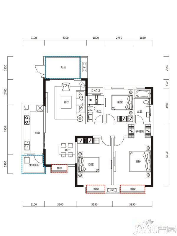 恒大天府半岛3室2厅2卫135㎡户型图