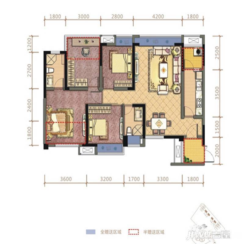 通用时代国际社区4室2厅2卫115㎡户型图