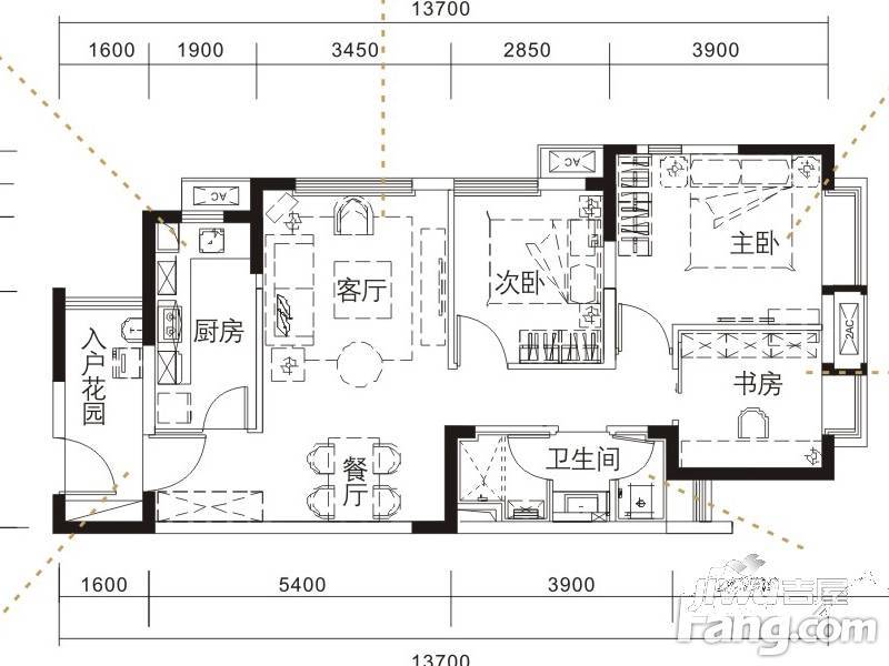 万科金色城市3室2厅1卫87㎡户型图