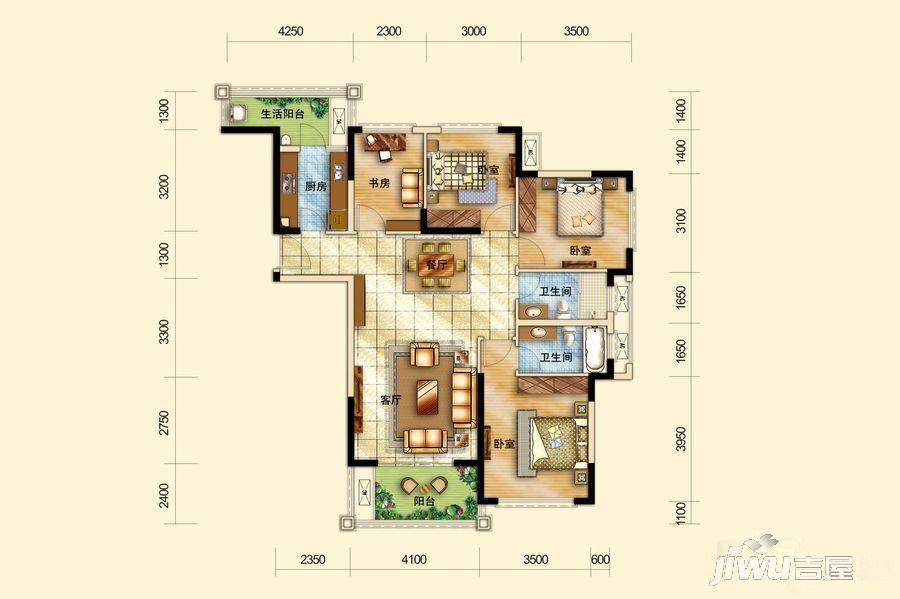 九龙仓时代小镇4室2厅2卫122㎡户型图