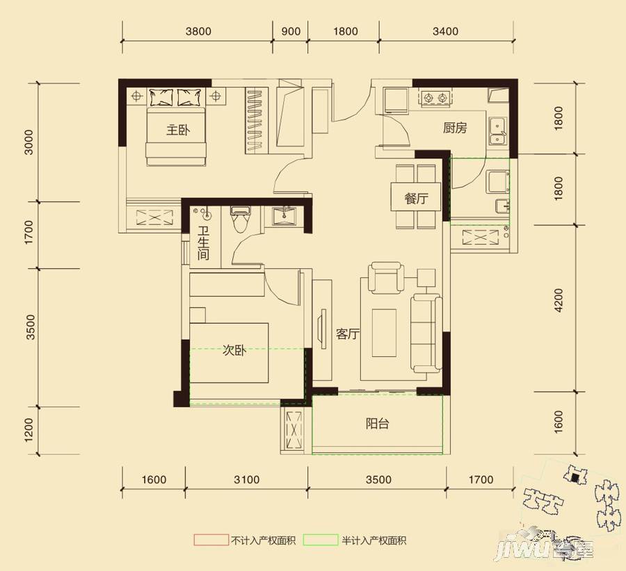 绿地世纪城3室2厅1卫107㎡户型图