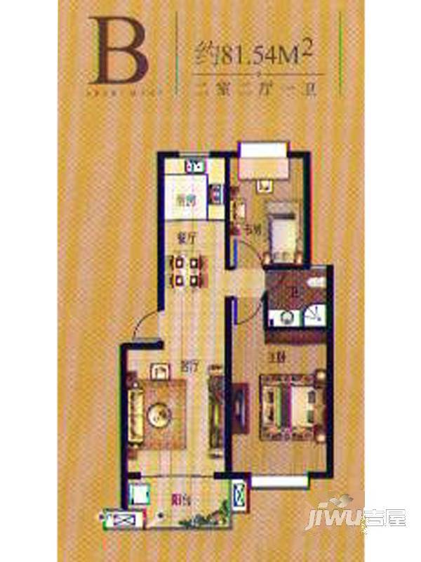 尊域锦园2室1厅1卫81.5㎡户型图