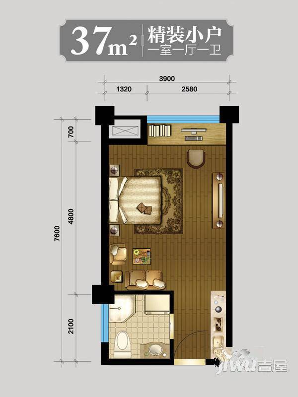 港汇广场1室1厅1卫37㎡户型图