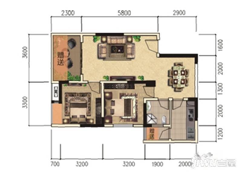 璧山奥迈璧城公馆2室2厅1卫86㎡户型图