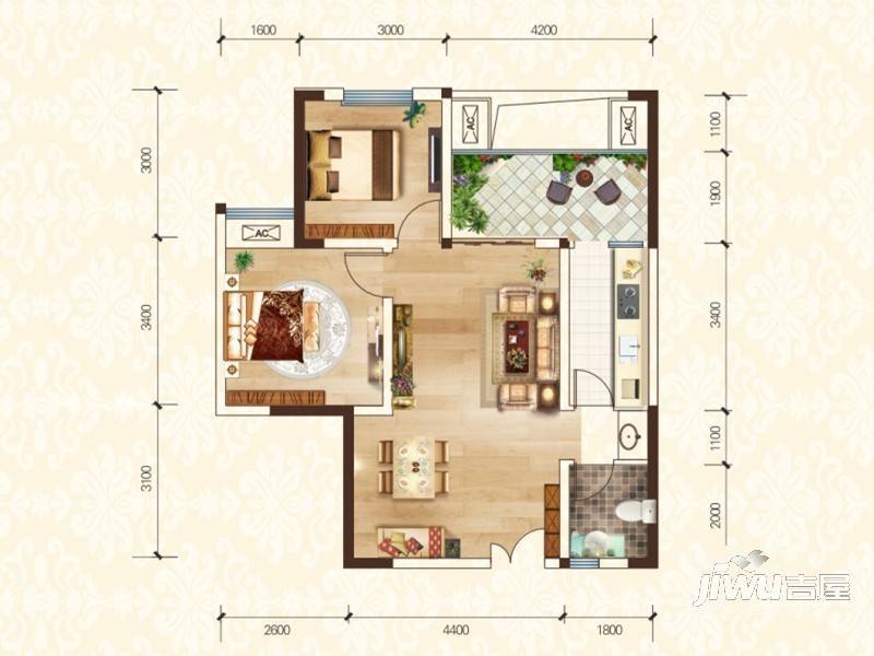 曦圆俊江南2室2厅1卫61.8㎡户型图