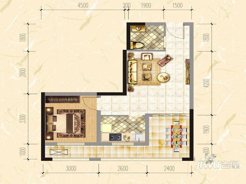 娄山关梦里水乡1室1厅1卫44.3㎡户型图