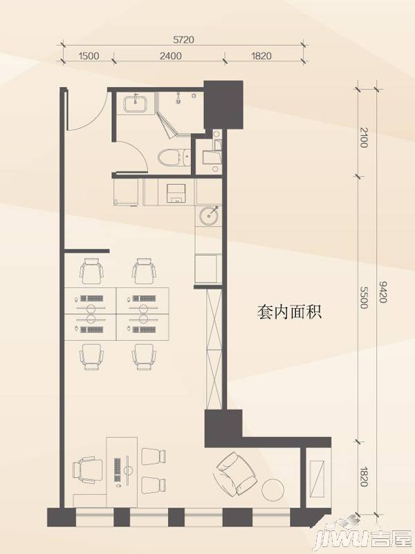 光宇尚滨国际1室0厅1卫39.5㎡户型图