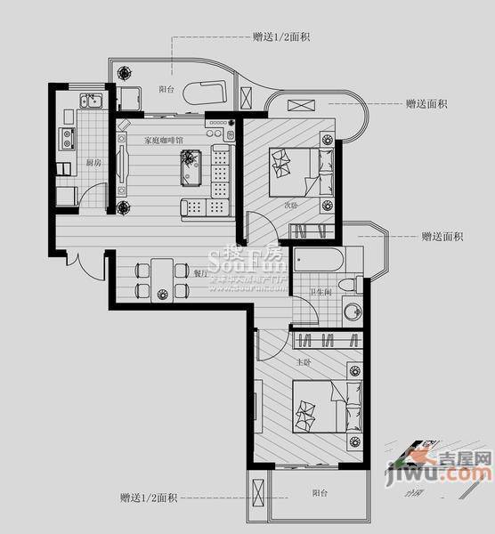 尚东国际2室2厅1卫86㎡户型图