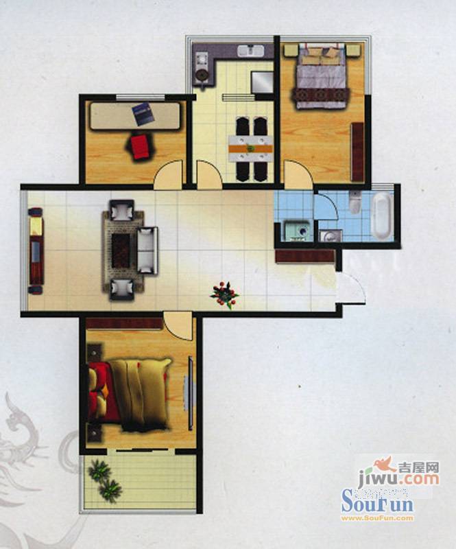 香山华庭3室2厅1卫113.2㎡户型图