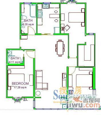 名仕苑3室2厅2卫127㎡户型图