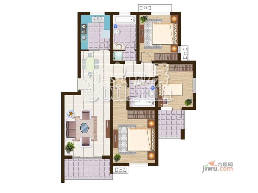 翠堤春晓3室2厅1卫131.5㎡户型图