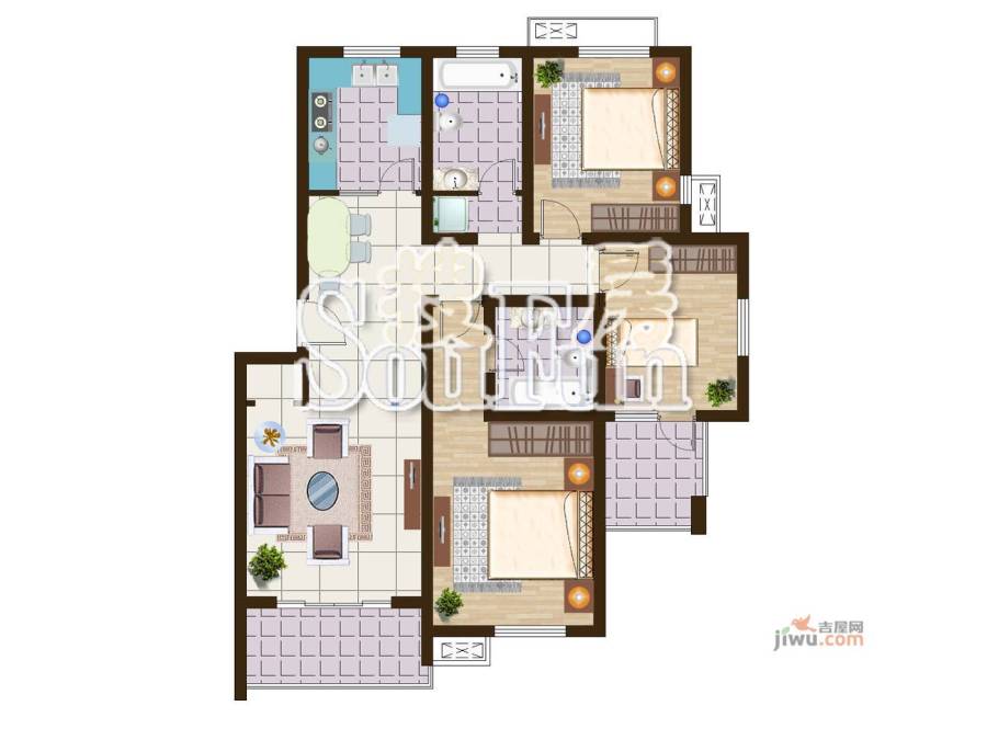 翠堤春晓3室2厅1卫131.5㎡户型图