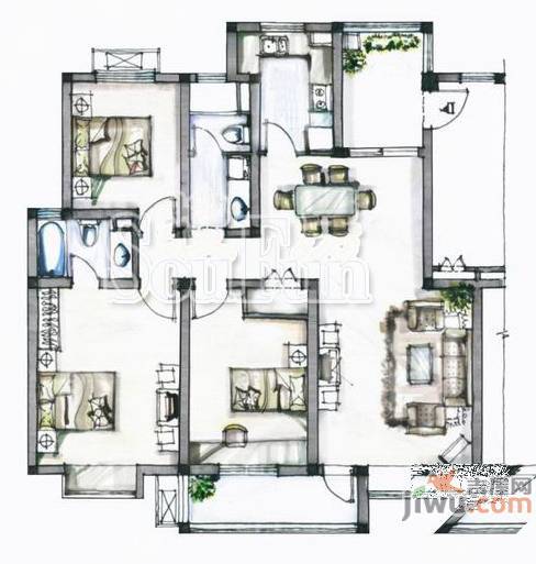 万科魅力之城3室2厅2卫119㎡户型图