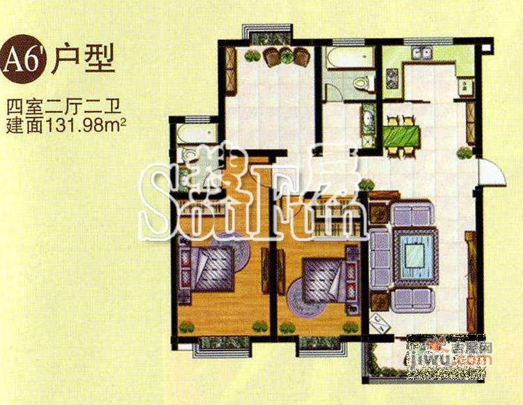 御都花园2室2厅1卫94.3㎡户型图