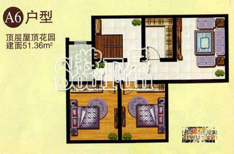 御都花园2室2厅1卫94.3㎡户型图