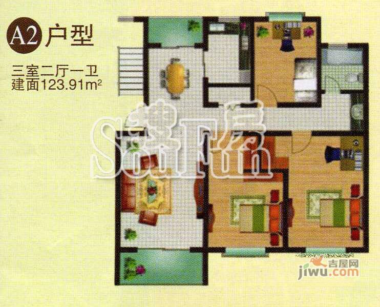 御都花园2室2厅1卫94.3㎡户型图