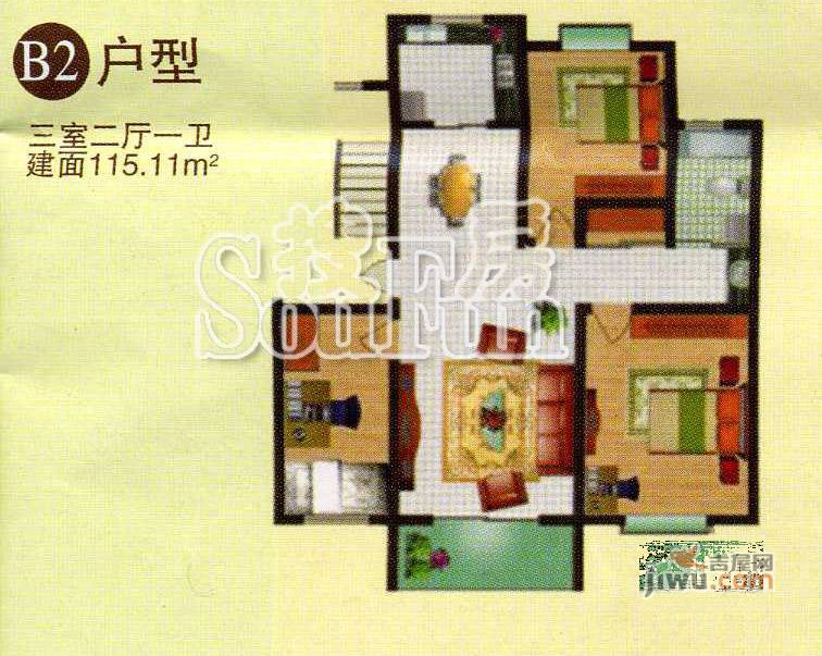 御都花园2室2厅1卫94.3㎡户型图