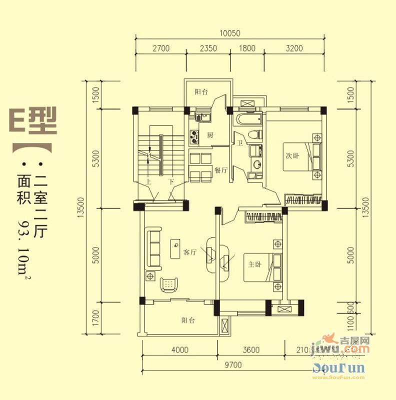 爱民苑2室2厅1卫93.1㎡户型图