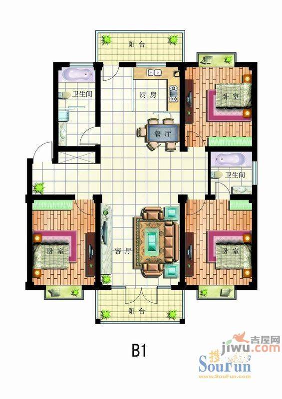 一品佳园3室2厅2卫户型图