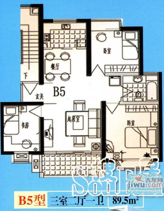 逸翠园3室2厅2卫119.9㎡户型图