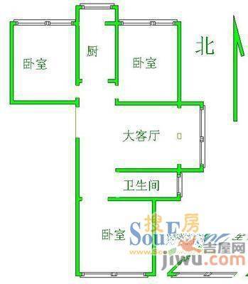 山林苑3室1厅1卫90㎡户型图