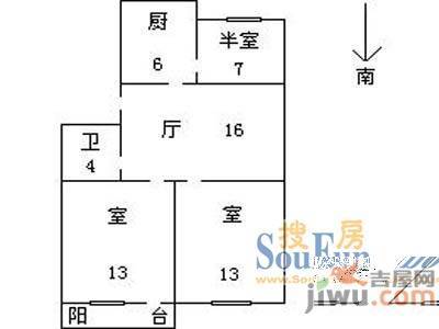 茶山小区2室1厅1卫56㎡户型图