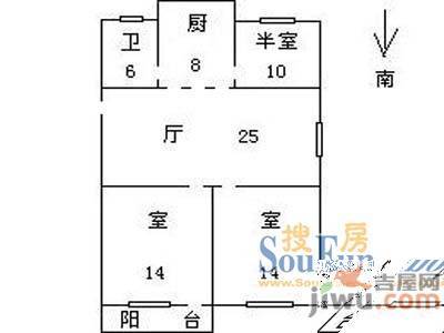 京岘山38号1室1厅1卫42㎡户型图