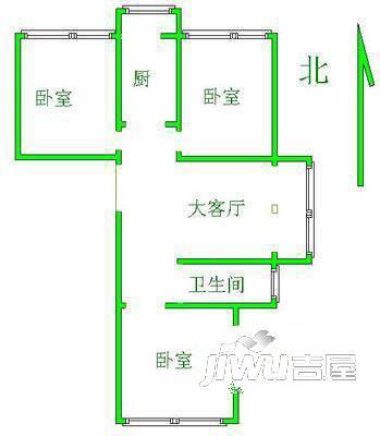 环球花苑3室1厅1卫100㎡户型图