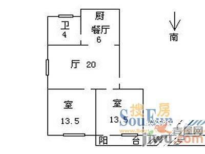 京岘山39号1室1厅1卫43㎡户型图