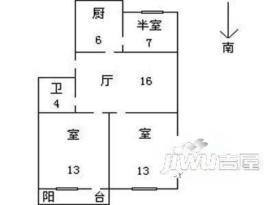 花山湾八区3室1厅1卫75㎡户型图