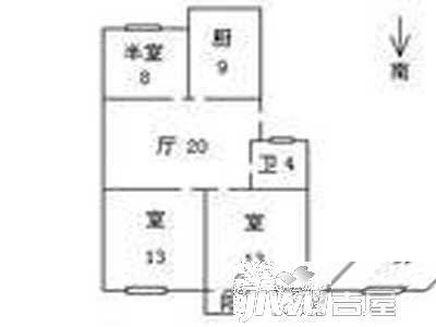 王家巷2室1厅1卫56㎡户型图